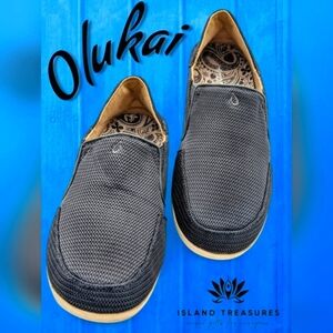 Olukai Waialua Women Sz 8 Mesh Slip On Shoes Vintage Blue Collapsible Back Heel